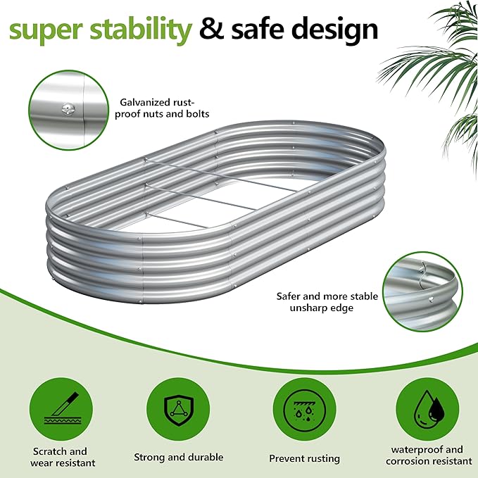 2PCS 8x4x1ft Galvanized Metal Raised Garden Bed Kit,Outdoor Planter Box Vegetables,Flowers,Herbs Durable Rust-Resistant Patio Gardening Beds