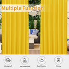 Easy-Going Outdoor Patio Curtains Detachable Tab Top Windproof Weatherproof Curtain for Cabana, Porch, Pergola and Gazebo, Tab Bottom Drape, 2 Panels, 54W x 84L inch, Yellow