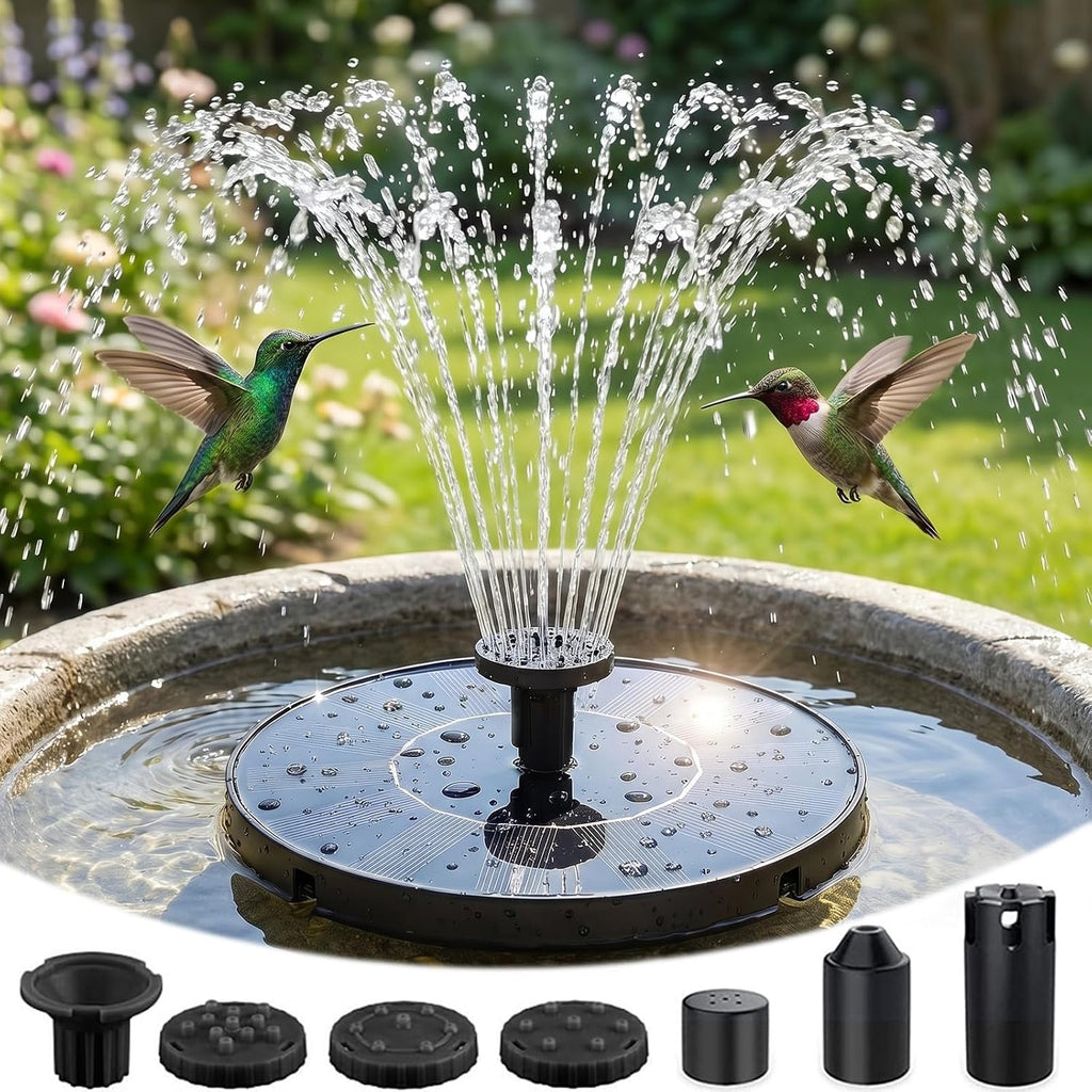 Solar Bird Bath Fountain – 2026 Upgraded 1.4W Solar Pump with 7 Nozzles and 4 Fixed Pipes, Floating & Free-Standing, Solar Fountain for Bird Bath, Garden, Pond, Pool