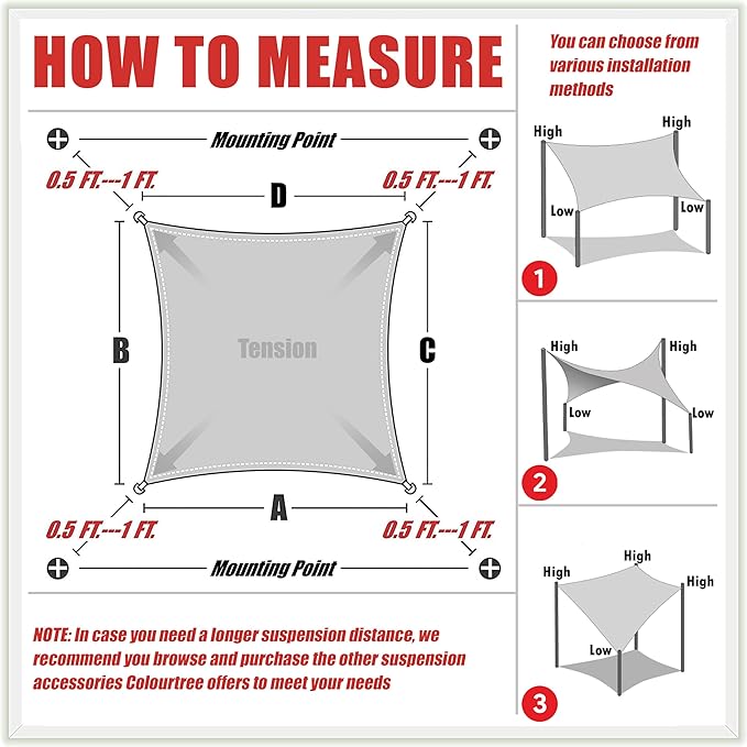ColourTree TAPR1616 Custom Size 22' x 23' Blue Sun Shade Sail Canopy UV Block UPF50 Rectangle - Commercial Standard Heavy Duty - 190 GSM - 3 Years Warranty