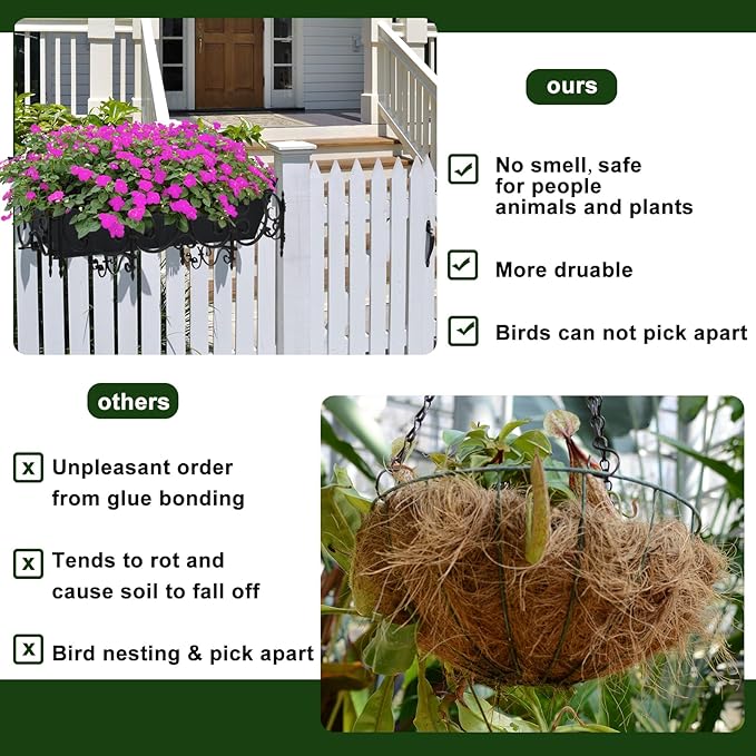 2PCS 24Inch Rectangle Window Box Liner Felt Planter Basket Liner Insert Black Plant Container Liners Non Woven Fabric Liner for Garden Fence Wall Railing Hanging Flower Pot - Avoid Bird Nesting