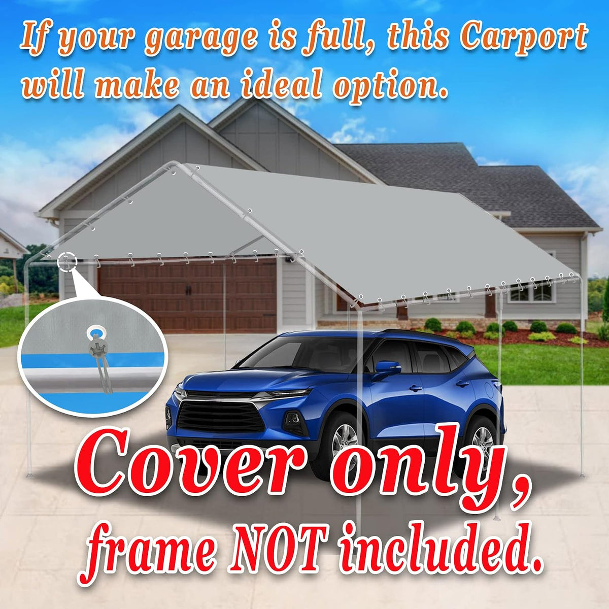 carport conopy cover 10'x20' replacement for car tent, side view
