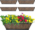 4 Pack 24" Railing Planter Window Box Deck Balcony Rail Planter Black Metal Flower Basket Horse Trough Planter with Coco Fiber Liner for Porch Fence Patio Outdoor