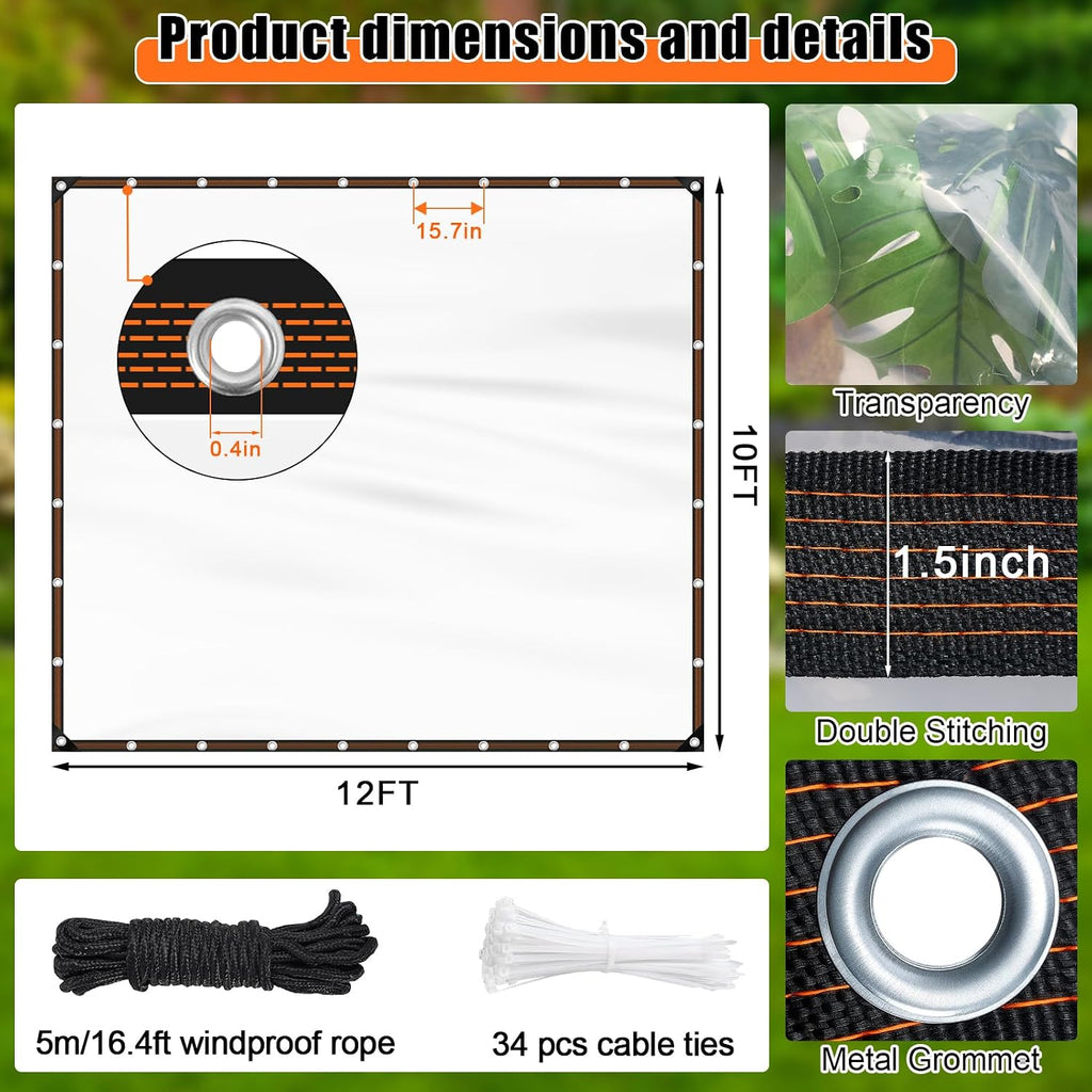 10x12ft heavy duty clear waterproof tarp,outdoor garden rainproof shown in use