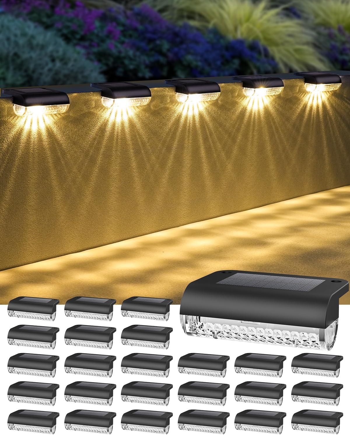 herzila 24 pack solar step lights outdoor stairs, main product view