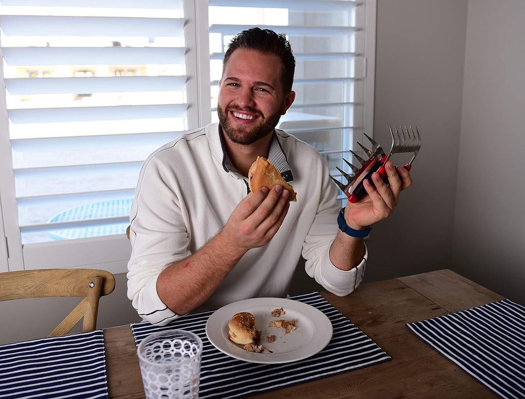 Meat Claws Stainless Steel - Premium high-grip soft-touch rubber handles for ultimate comfort! 100% dishwasher safe, shreds Pulled Pork and BBQ Meat effortlessly!