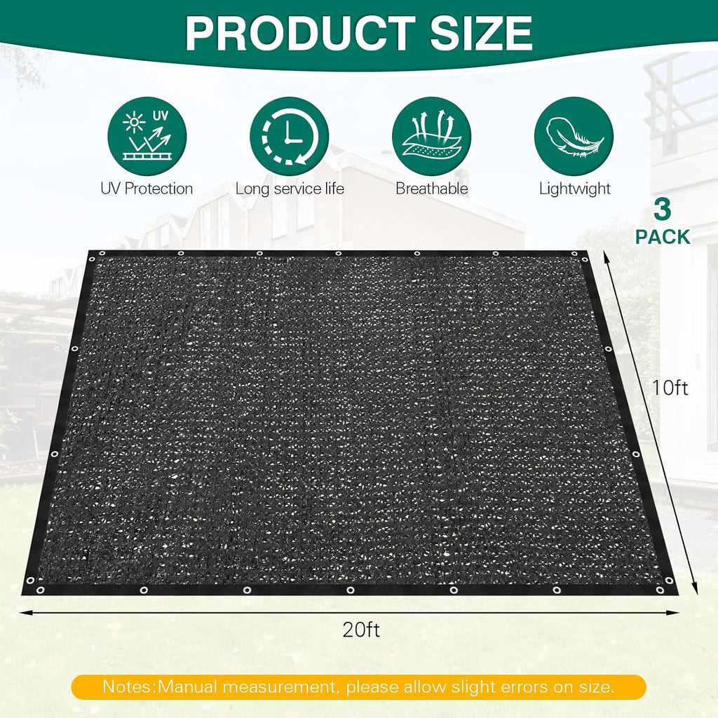 80% shade cloth 10 x 20 ft black, close-up detail