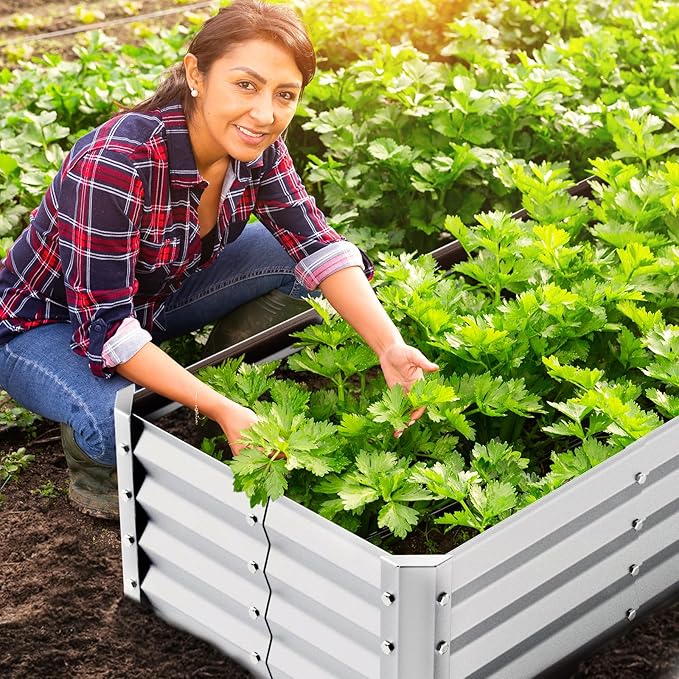 Highpro Galvanized Raised Garden Bed Kit, 4×2×1ft Planter Box for Outdoor Gardening and Planting, Large Bottomless Metal for Vegetables, Herb, Fruits, Flower, Silver