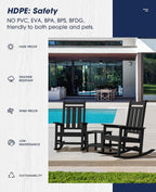 KINGYES Oversized Outdoor Rocking Chair Set of 2, All-Weather Patio Rocking Chairs for Porch, HDPE Outdoor Patio Rockers with High Back & Wide Seat for Garden, Lawn, Black