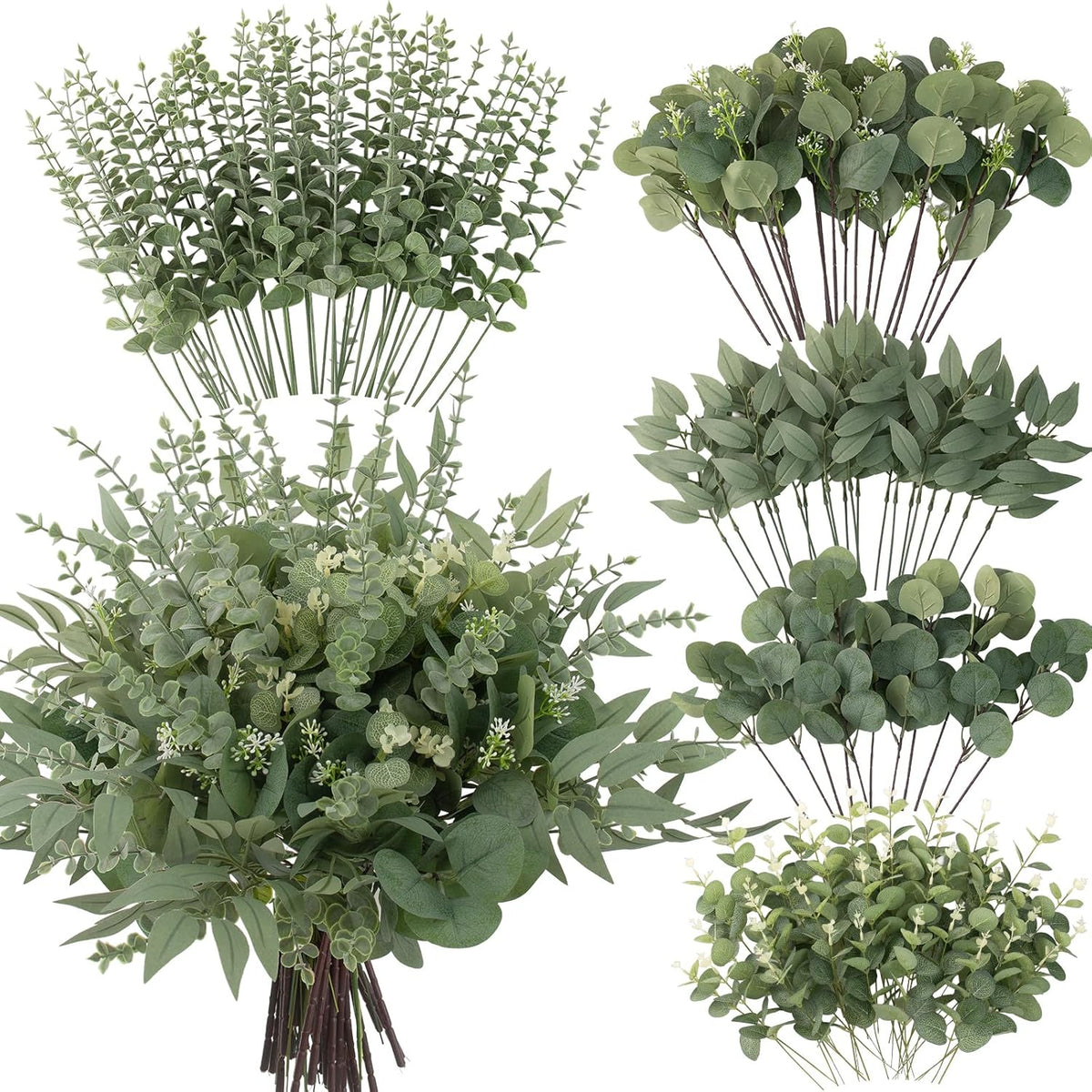 lovemoon 130 pcs mixed eucalyptus stem, artificial greenery shown in use