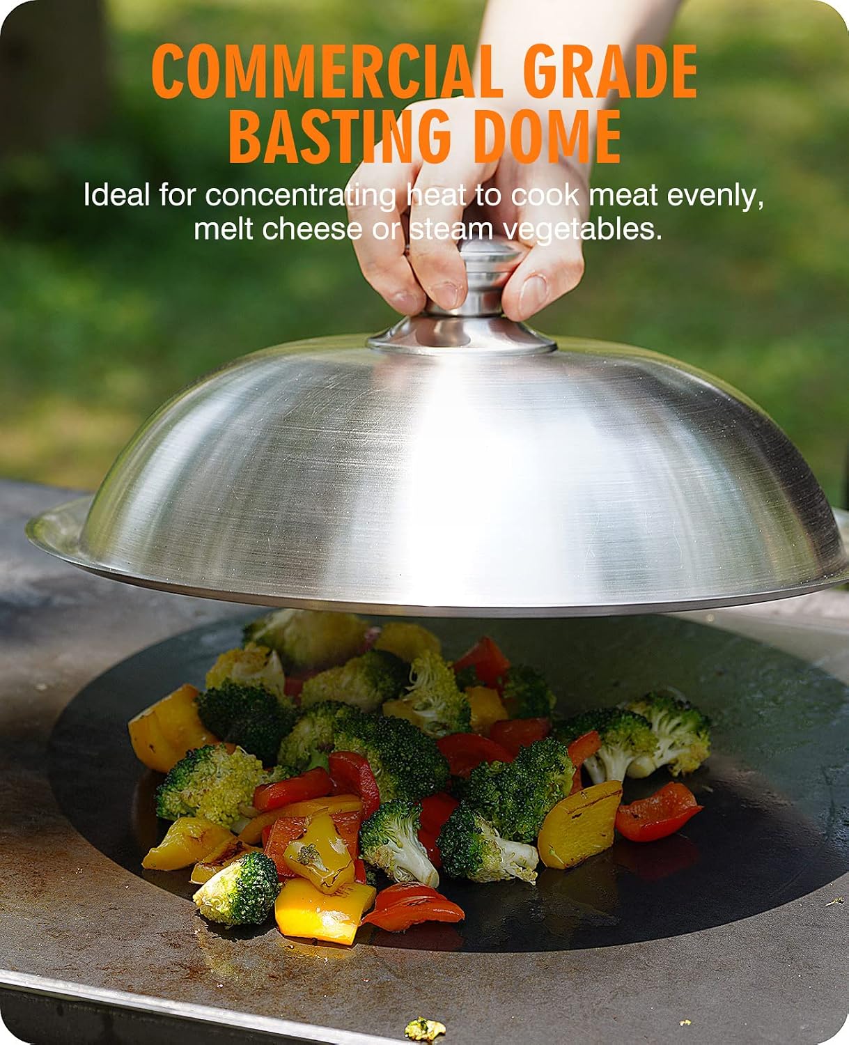 Griddle Accessories Kit for Blackstone with Dome and Burger Press | Includes a 12.5 inch 304 stainless steel dome and rectangular cast iron press for burgers, bacon, steaks, and vegetables.