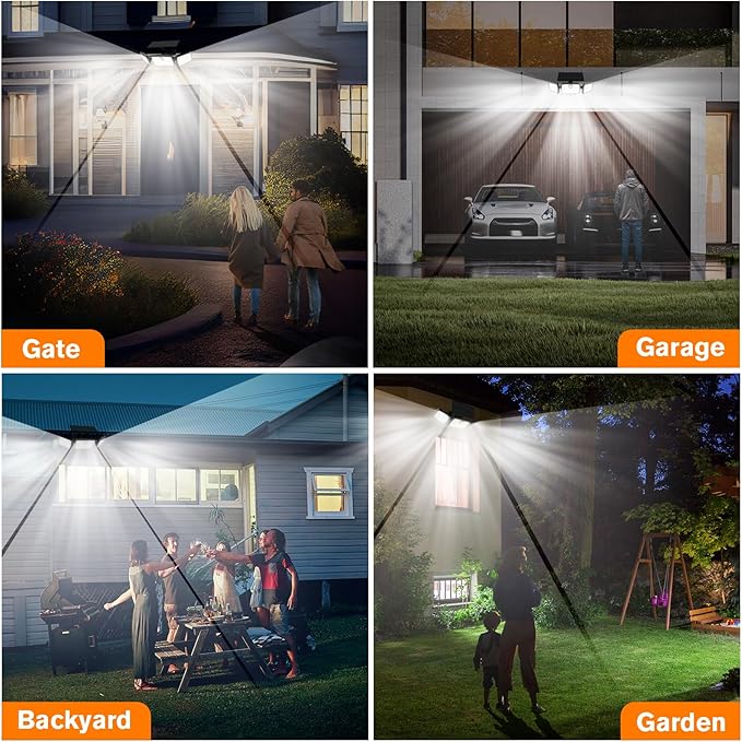 Solar Lights Outdoor, 3 Head Solar Motion Lights Outdoor with 2500LM High Brightness, Built-in Bigger Tempered Glass Solar Panel, Sensitive PIR Motion Inductor(3-Pack)