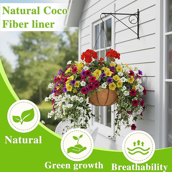 Hanging Planters Basket Set of 3 Hanging Flower Pots 10 Inch Chain Round Wire Plant Holder with Coco Coir Liner Garden Watering Hanging Baskets for Patio Garden Outdoor1
