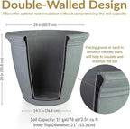 Sunnydaze 24-Inch Anjelica Large Plastic Pot for Plants - Outdoor Double-Walled Large Plastic Planter with Drillable Drainage Holes - Light Gray - 4pk