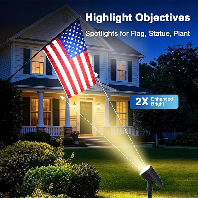 Solar Lights Outdoor Waterproof IP65, Super Bright LED with Lens, 3000K 2 Lighting Modes, Solar Powered Yard Garden Solar Spot Lights for Outside Landscape Auto On/Off -4 Pack