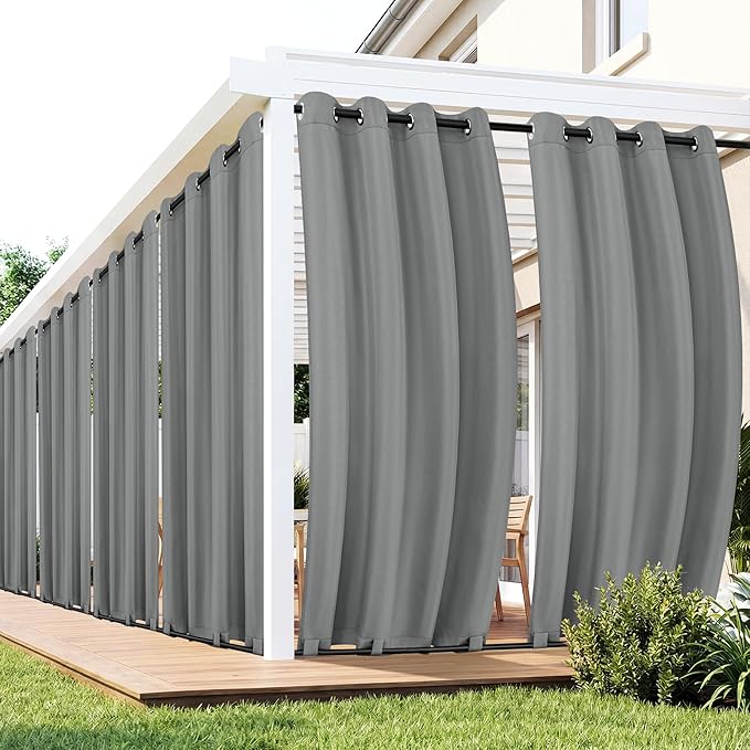 Gazebo Curtains Outdoor Waterproof 6 Panels - Windproof, Privacy, Weatherproof Outside Drapes for Patio Pergola Porch, Grommet Top and Tab Bottom Drape, 54x84 Inch, Grey