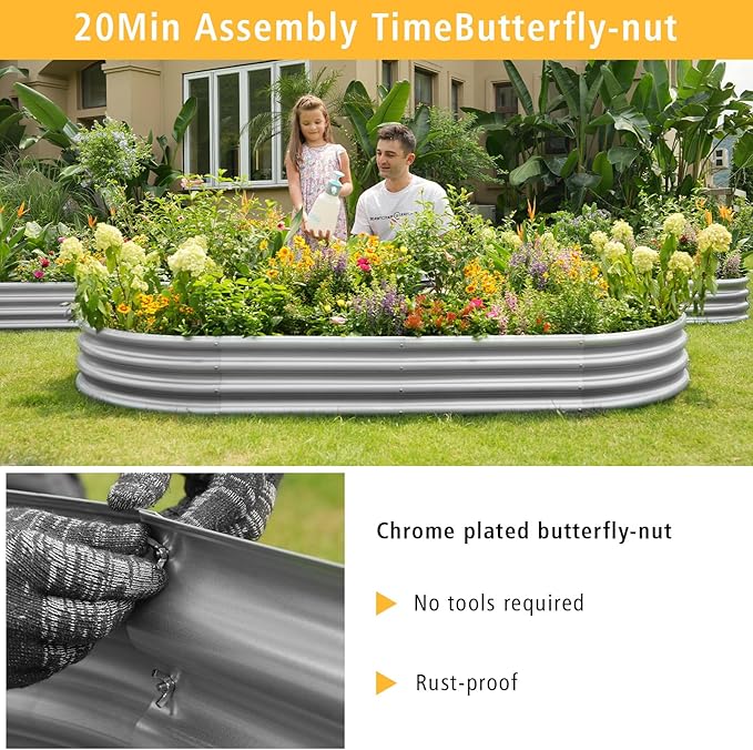 Garden Galvanized Raised Garden Bed Kit - Metal Planter Box for Vegetables/Herbs/Flowers, Heavy-Duty Steel Outdoor Garden Box with Reinforced Edges