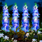Solar Garden Lights, Solar Blue Delphinium Flowers Lights 4 Pack 80 LEDs, Waterproof Outdoor Light Two Lighting Modes for Outside Wedding Party Garden Yard Patio Lawn Decor