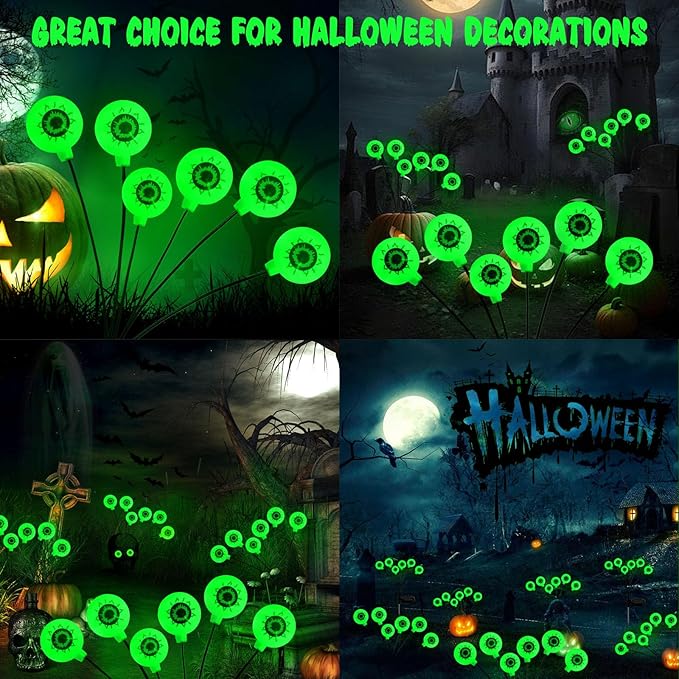 Halloween Solar Lights Outdoor Waterproof Solar Scary Eyeball Lights, 2 Pack Green Eyeball Swaying Firefly Lights, Solar Halloween Path Lights for Yard Garden Lawn Party Decor,