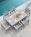 SERWALL Outdoor HDPE Dining Table Set, 7-Piece Outdoor Dining Table Sets with Umbrella Hole Cut-Out Table and 6 Chairs, Light Gray