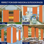 PureFit Outdoor Curtains for Patio Waterproof Weatherproof, UV Resistant Outside Curtains for Gazebo, Front Porch, Pergola, Sun Blocking Privacy Curtain, 52W x 84L inch, 1 Panel, Orange