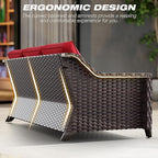 Joyside Patio Sofa - 3 Seater Rattan Sofa, All Weather High Back Sofa, Upgraded Large Size with 4inch Seat Cushions for Backyard, Garden, Poolside (Brown/Red)