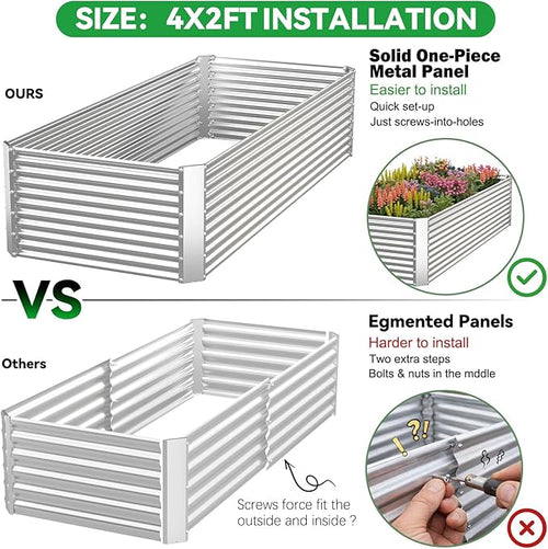 3 Pack Tall 4x2FT Corrugated Galvanized Steel Raised Garden Bed Outdoor, Metal Above Ground Garden Bed for Vegetables and Flowers, Rectangle Raised Beds for Gardening