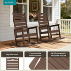 SERWALL Outdoor Rocking Chair, Oversized Rocking Chair with Footrest for Adults, HDPE All Weather Resistant Rocking Chairs for Patio, 350lbs Weight Capacity, Brown