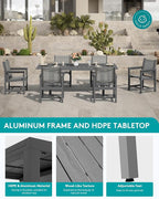 SERWALL 7-Piece Patio Dining Sets, 60" - 83" Expandable Outdoor Dining Table with 6 Breathable Textilene Chairs, All Weather HDPE Patio Furniture Set for Backyard, Garden, Grey