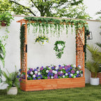 Giantex Set of 2 Raised Garden Bed with Trellis & Hanging Roof, Wood Planter Box with Bottom and Drainage Holes, Freestanding Garden Planter for Flower Vegetable Fruit Herb Climbing Vines, 77"x17"x72"
