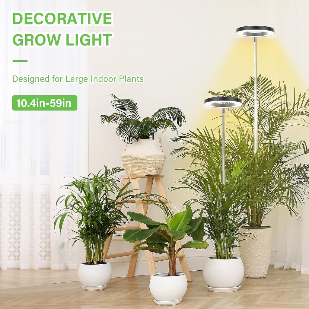 LBW Grow Lights for Indoor Plants, 6.3" Full Spectrum Grow Light, 72 LEDs | 10.4"-59” Height Adjustable Plant Light, 4 Brightness Levels, 4/8/12H Auto Timer, Ideal for Large Tall Plants, Black