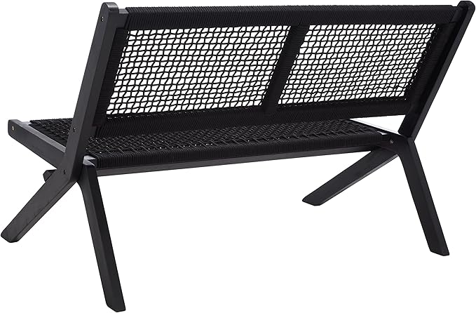 SAFAVIEH Outdoor Collection Kobina Black Acacia Wood/Black Rope Foldable Bench