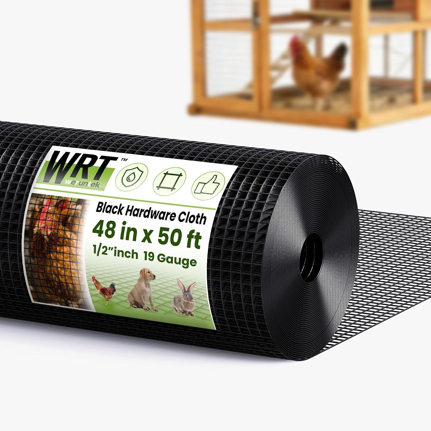 Hardware Cloth1/2inch 48"x50' 19 Gauge Black PVC Coated Welded Wire Mesh Roll, Heavy Duty Metal Mesh with Square Grid, Fencing Roll for Chicken Coop Barrier, Rabbit Cage, Snake Fence