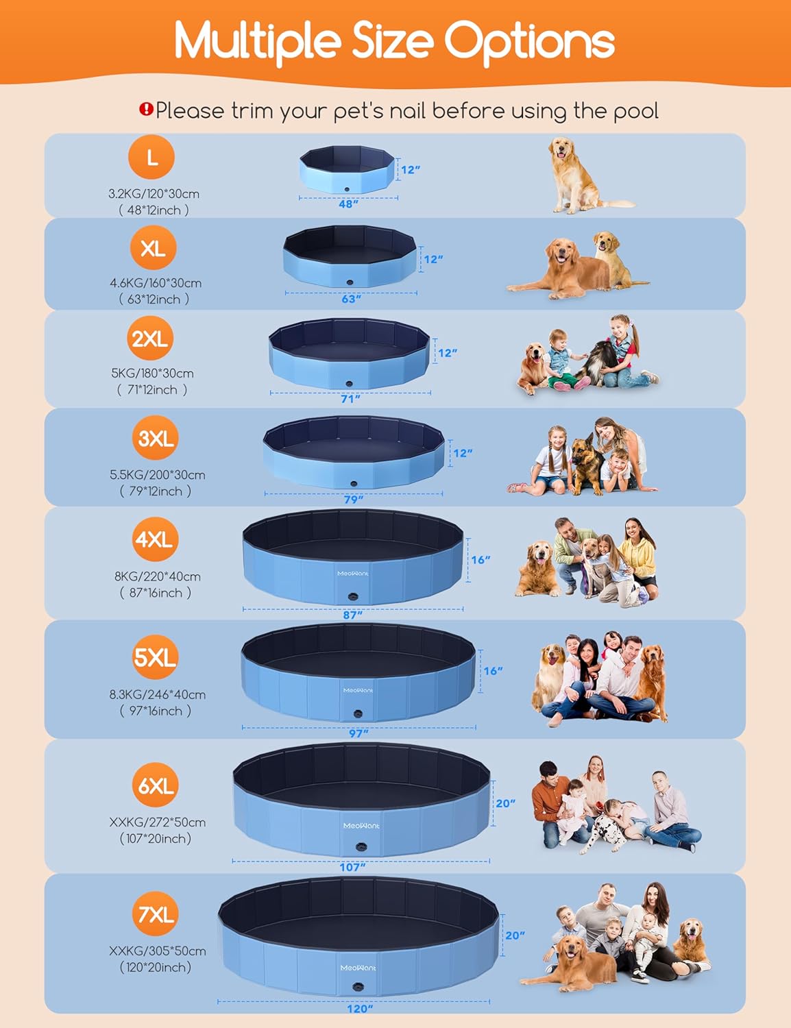 Meowant Extra Large Dog Pool Foldable 97'', Hard Plastic Kiddie Pool | Dog Swimming Pool Collapsible Dog Pet Bath Pool, Portable Deep Dog Pools for Large Dogs (5XL-97'' × 16'')