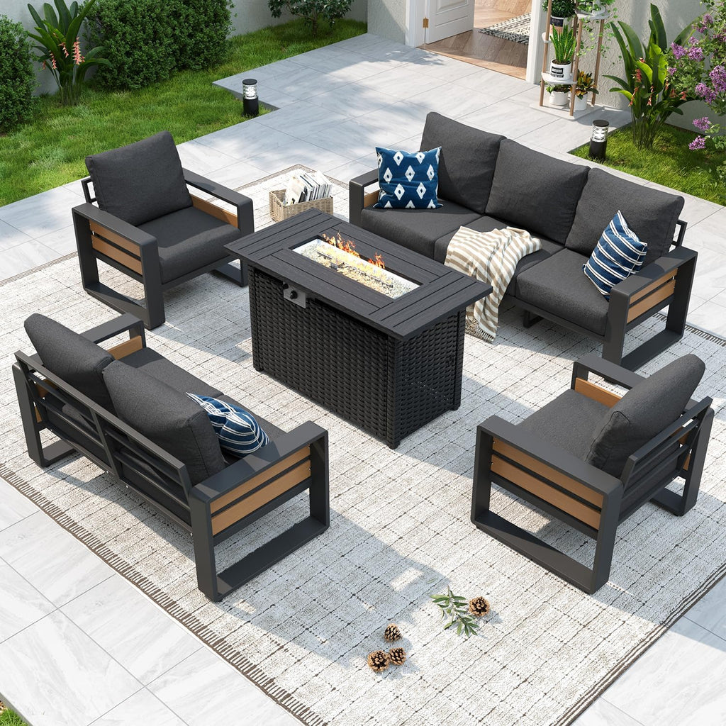 aoxun aluminum patio furniture set with fire pit, main product view