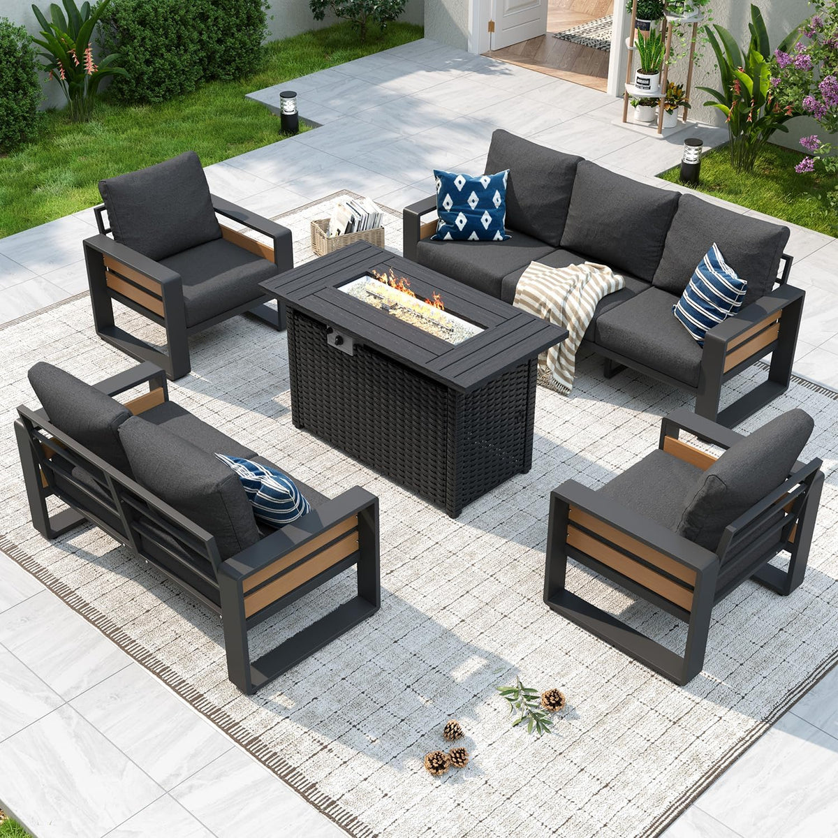 aoxun aluminum patio furniture set with fire pit, main product view