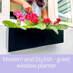 LaLaGreen Wall Planters (36 Inch, 2 Pack) Carbon Steel Black Metal Hanging Flower Pot for Succulents, Wall Mount Rectangular Long Window Sill Box Balcony Fence Floating Garden Shelf for Outdoor Decor