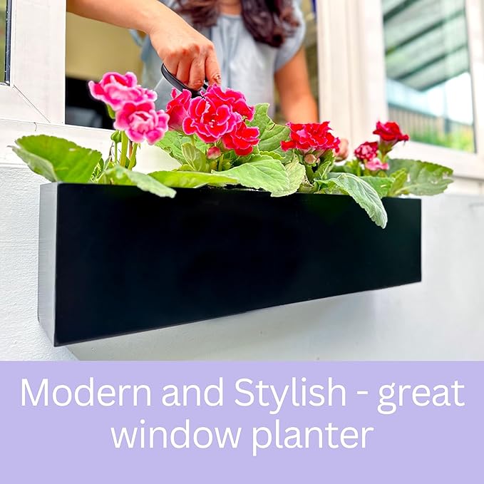 LaLaGreen Wall Planters (36 Inch, 2 Pack) Carbon Steel Black Metal Hanging Flower Pot for Succulents, Wall Mount Rectangular Long Window Sill Box Balcony Fence Floating Garden Shelf for Outdoor Decor