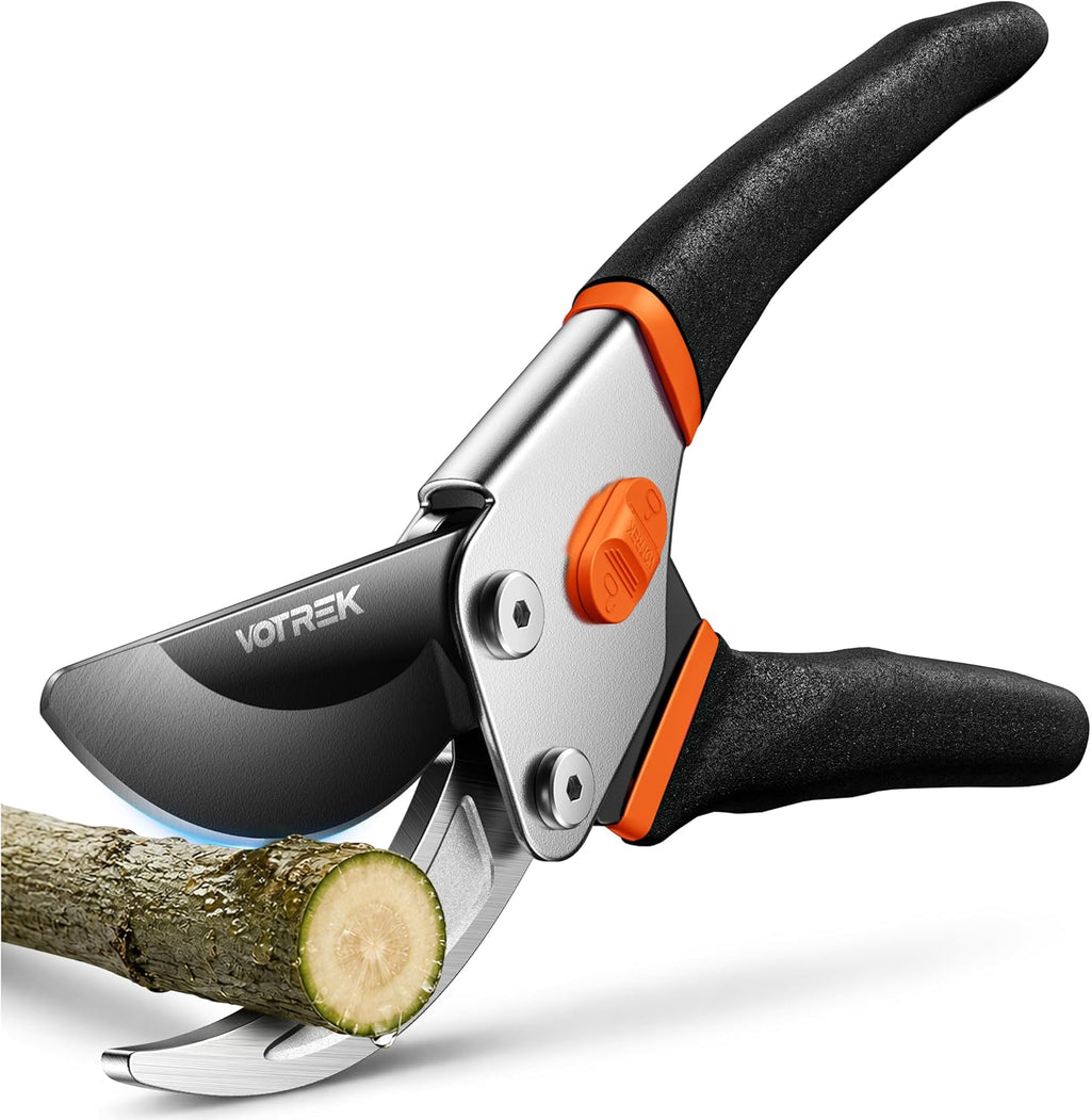 VOTREK® 8.5" Bypass Pruning Shears, Jam-Proof Spring Clippers for branches | Sharp & Anti-Rust SK5 Blade, Ergonomic Non-Slip Grip for Weak Hands, Garden Pruner for Rose, Bonsai, Heavy Duty Tree Trimming