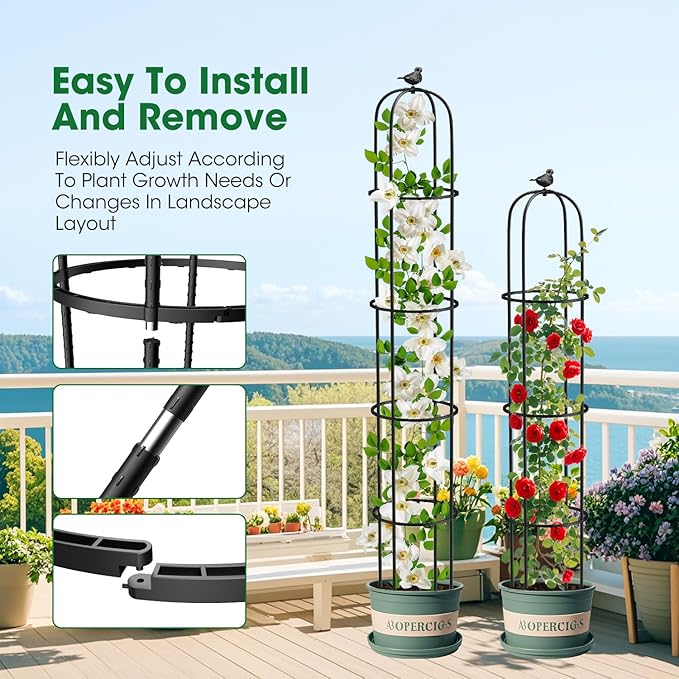 6.2ft Garden Obelisk Trellis for Climbing Plants Rustproof Metal Pipe with Heavy Duty Plastic Coated Garden Outdoor Indoor Potted Plant Support for Clematis Vine Jasmine Support