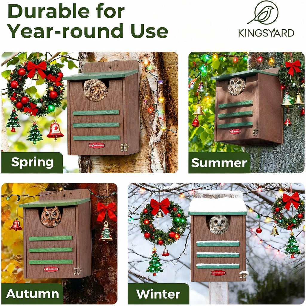 Kingsyard Large Recycled Plastic Wooden Owl House, Waterproof Screech Owl Bird Boxes for Outside, Owl Nesting Box Kit with Screws Ideal for Wildlife, Elf, Pygmy, Garden, Air Ventilation. Green