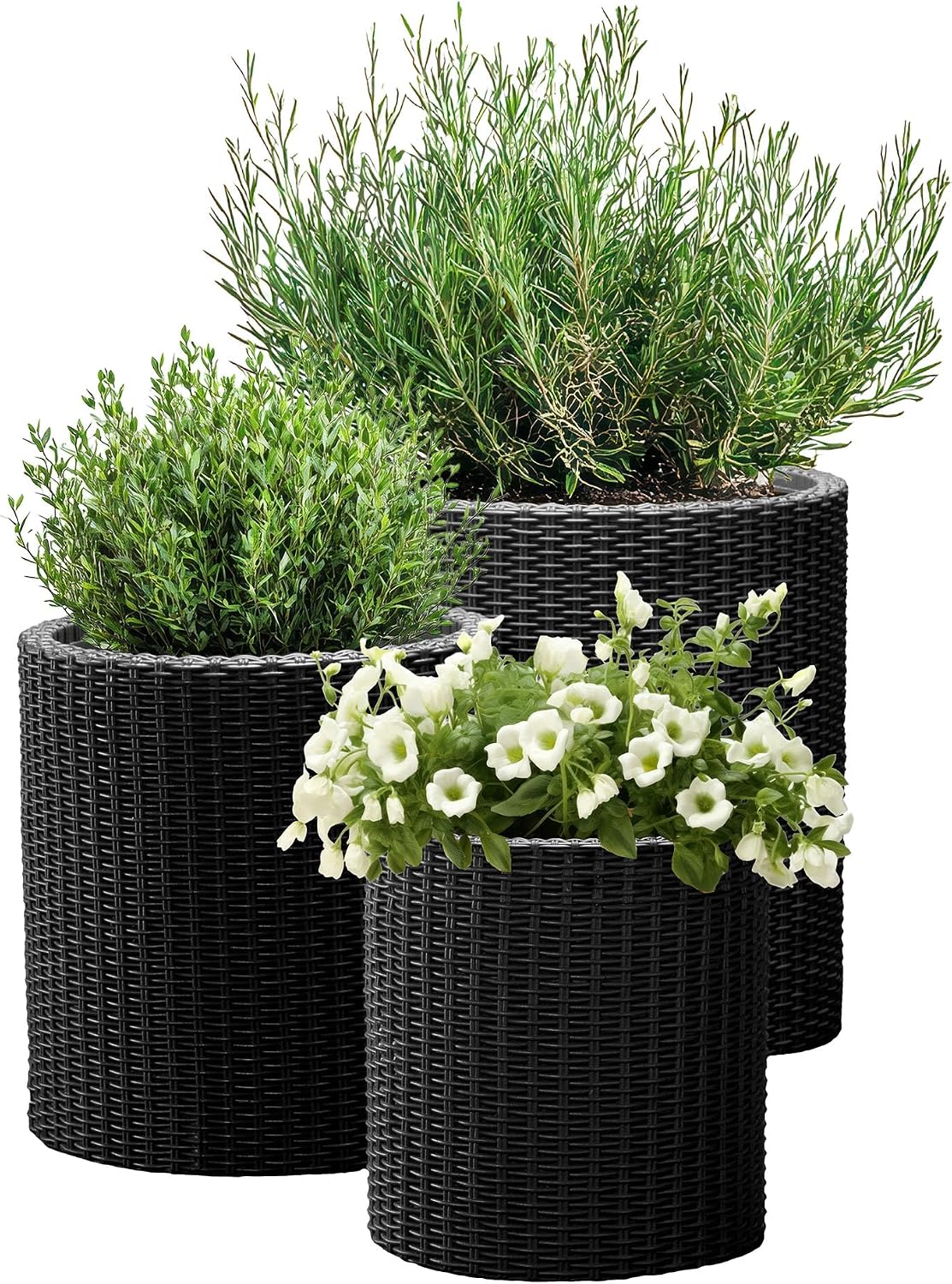 keter cylinder set of 3 rattan resin planter, main product view
