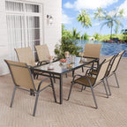 Betterhood Patio Chairs Set of 6, Stackable Outdoor Dining Chairs Set with Breathable Seat Fabric, All-Weather Powder-Coated Metal Frame for Deck, Pool Side and Backyard, 350LBS Capacity (Khaki)