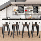 Yongchuang 24" Metal Barstools Set of 4 Counter Bar Stools with Wood Top Low Back Matte Black