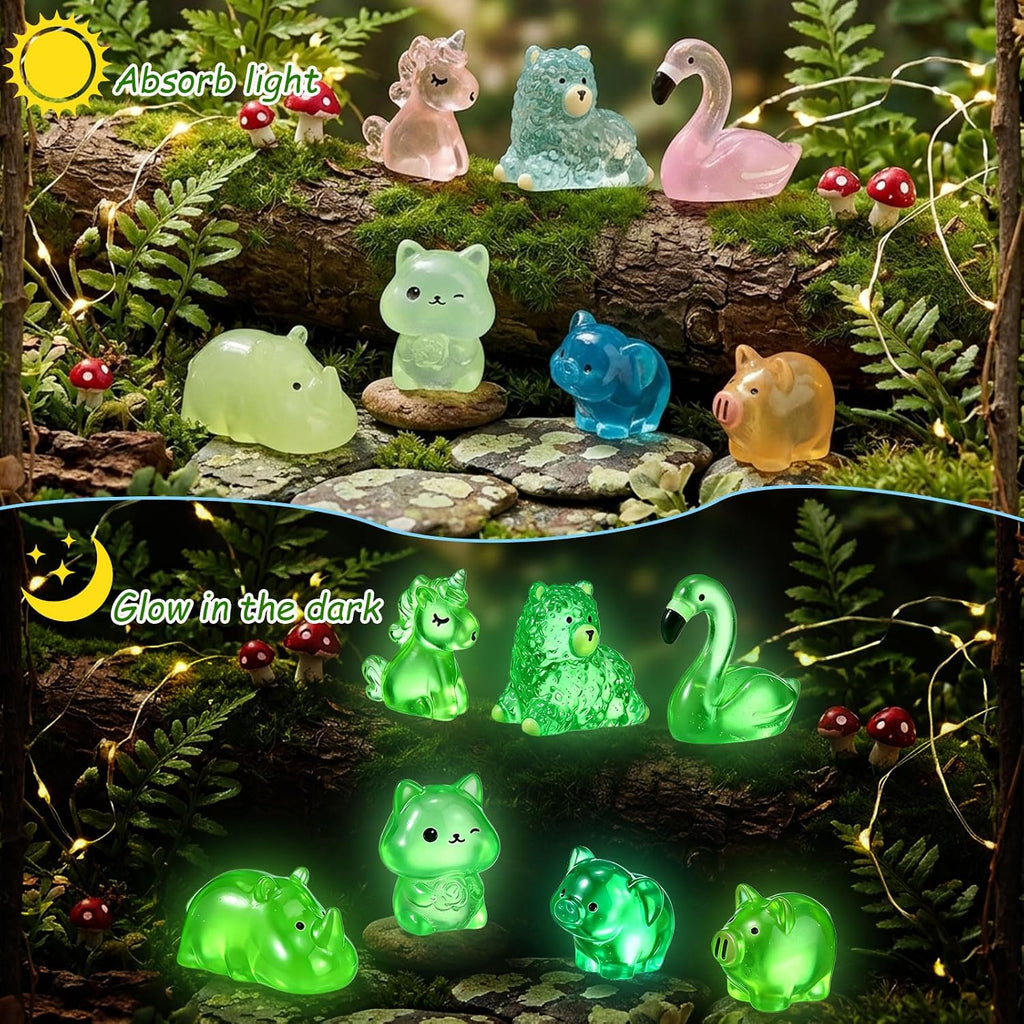 CCINEE 100pcs Luminous Mini Resin Animals, Tiny Glow in The Dark Figures to Hide Miniature Unicorns Ducks Figurines Fairy Garden, Micro Landscape, Aquarium, Party Favors & Craft Decor
