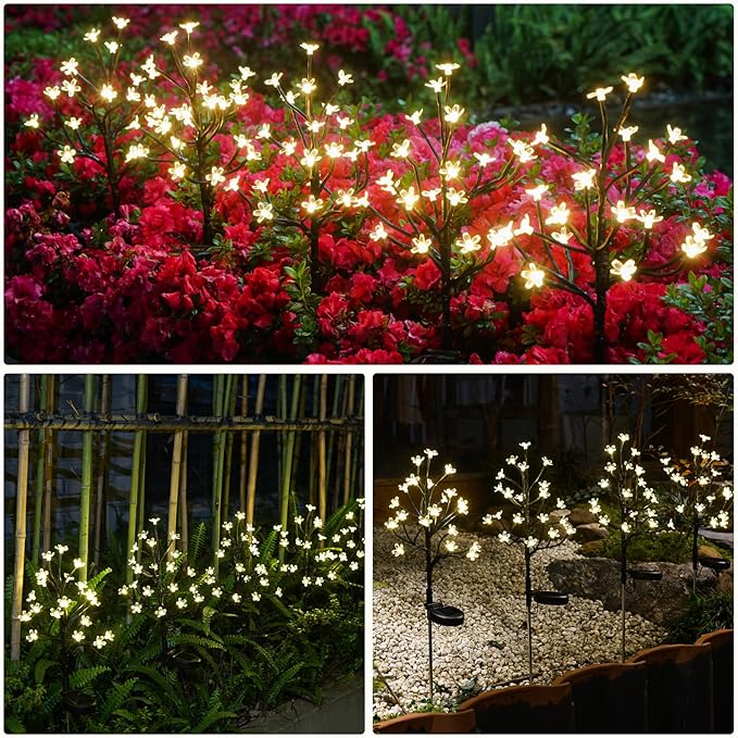 Solar Garden Lights Waterproof, Sola Lights Outdoor Decorative 4Pack,80Led Solar Powered Flowers Garden Decor,Fairy Lights for Yard,Pathway,Outside Decorations,Gardening Gifts for Women Mom
