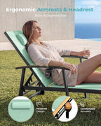Ciokea Outdoor Lounge Chair with Pillow Set of 2, 5-Position Aluminum Chaise Lounge with Wheels & Armrests, 400 lbs Heavy Duty Patio Pool Chair for Backyard, Deck, Beach & Poolside, Light Green
