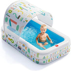 QPAU Baby Pool with Canopy, Inflatable Design, 65 x 39 in, Blue | Inflatable Design with Soft Cushioned Floor, Converts to a Ball Pit for Kids and Toddlers, for Indoor and Backyard Play