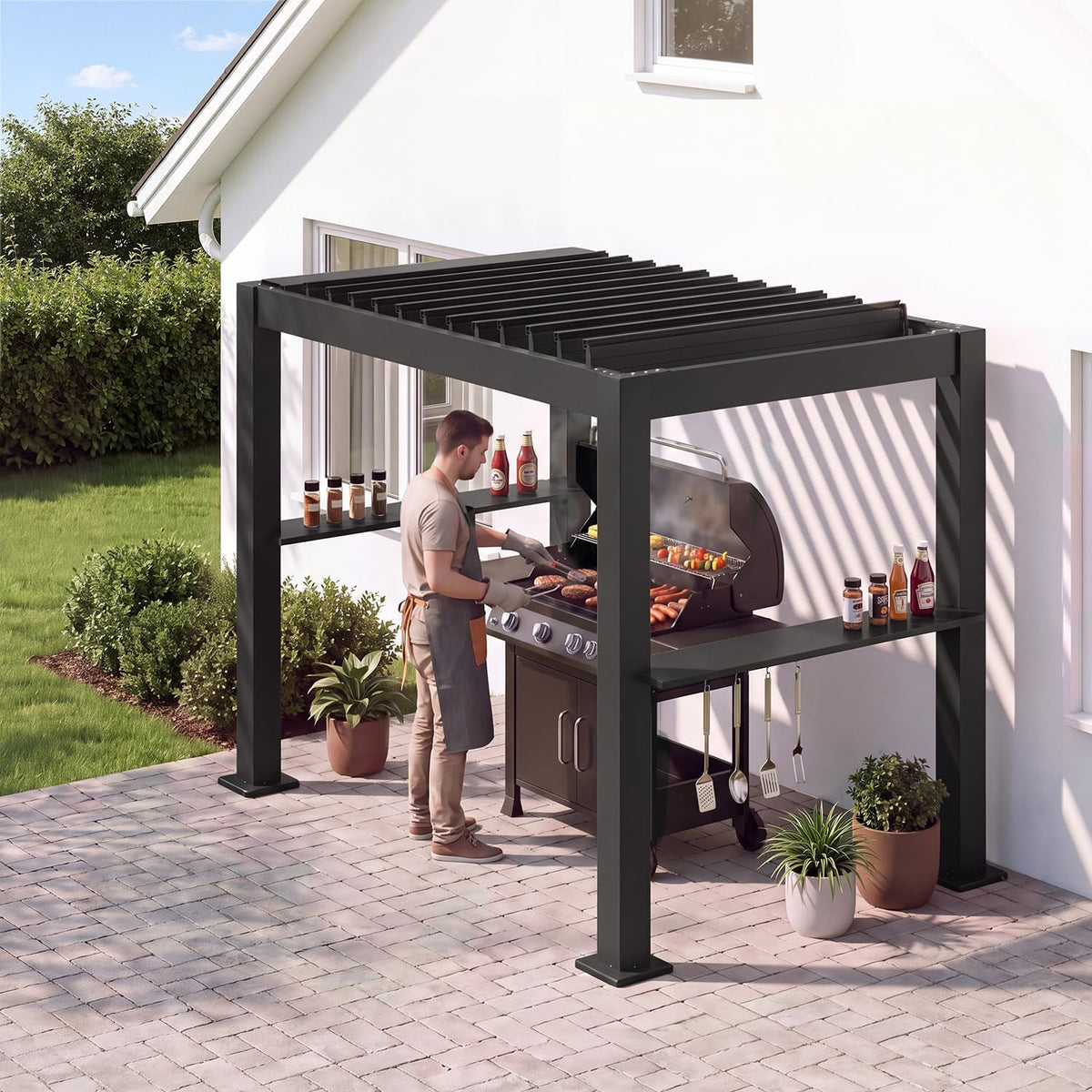 aoxun louvered pergola 8x5, outdoor grill pergola with, main product view
