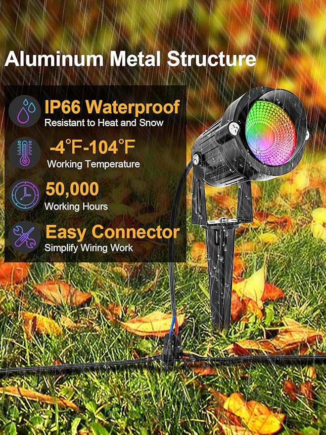 ZUCKEO 12W RGB Low Voltage Landscape Lighting Remote Control Color Changing Landscape Lights, Waterproof LED Outdoor Spotlight for Garden Pathway House Christmas Decor, 14 Pack with Connector
